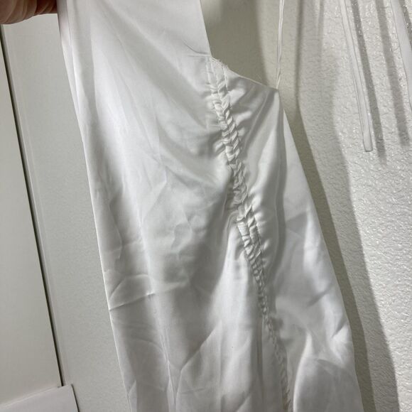 LEAU Dress Womens Small White Satin Cowl Neck Ruched Drawstring Slip Tie Straps - Picture 6 of 16